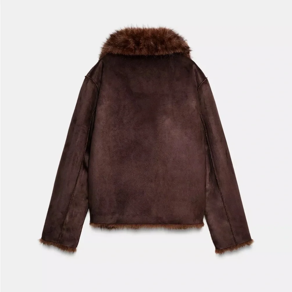 Zara Faux Fur Brown Reversible Jacket Coat